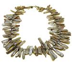 El Coral Necklace Light Brown Long Flat Pearls 3x5x24mm, 100gr Weight