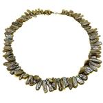 El Coral Necklace Light Brown Long Flat Pearls 3x5x20mm, 50gr Weight