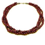 El Coral Necklace Triple Burgundy Colour Pearls with Zamak, 45cm Length