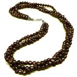 El Coral Necklace Triple Light Bronze Colour Pearls 8mm with Zamak