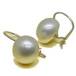 El Coral Earrings Button White Pearls 11/12mm with Silver Back, 2cm Length