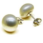 El Coral Earrings Button White Pearls 11/12mm with Silver Push Back