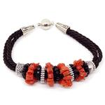 Coralli di Sardegna Bracelet Sardinian Coral Chips, Black Agate, Silvered Elements and Silk Thread