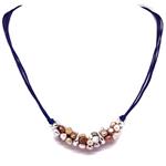 El Coral Necklace Multicolor cultivated pearls with zamak and blue rope