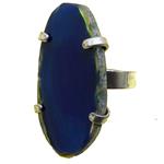 El Coral Ring Blue Agate Flat Piece with Metal Setting, Adjustable