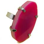 El Coral Ring Pink Agate Flat Piece with Metal Setting, Adjustable