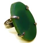 El Coral Anillo Ágata Verde Pieza Plana con Montura Metal, Ajustable