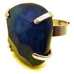 El Coral Ring Blue Agate Big Stone with Metal Setting, Adjustable