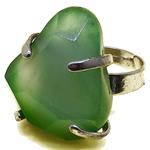 El Coral Ring Green Agate Big Stone with Metal Setting, Adjustable