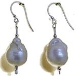 El Coral Earrings Baroque White Pearls with Pear Shape 13mm, 9gr Weight