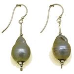 El Coral Earrings Baroque Grey Pearls with Pear Shape 13mm, 8gr Weight