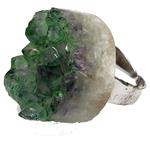 El Coral Green Geode Amethyst Ring 27mm. Adjustable Silver Frame