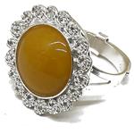 Coralli di sardegna  Yellow Jade Ring Cabochon 14 mm. in Silver Filigree Spirals Adjustable Size Weight 5.7gr.