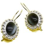 Coralli di Sardegna Gray Cat's Eye Earrings 8x10mm Sardinian Filigree Silver Balls