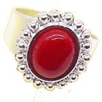 Coralli di Sardegna Anello Corallo Rosso 8x10mm Filigrana Sarda Pallini Argento Fascia Aperta