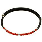 Coralli di Sardegna Bracelet Red Coral, Silvered Balls, Rubber and Steel Spring