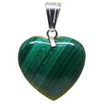 El Coral Ciondolo Malachite Cuore Bombato 18mm. Montatura in Argento