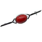 Coralli di Sardegna Red Coral Brooch 10x14mm Silver Smooth Edge