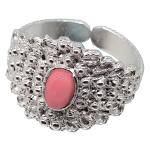 Coralli di Sardegna Ring Pink Coral Cabochon and Silver Filigree Leaves Adjustable