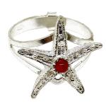 Coralli di Sardegna Anillo Coral Rojo Bolita y Estrella Marina en Filigrana de Plata Ajustable