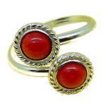 Coralli di Sardegna Anillo Coral Rojo 2 Cabujones 5mm y Borde Delicado Plata, Ajustable