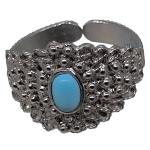 Coralli di Sardegna Turquoise Cabochon Ring 4x6mm Adjustable Burnished Silver Filigree Setting