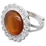 Coralli di Sardegna Brown Horn Cabochon Ring 14mm Silver Filigree Adjustable Spirals 5 gr