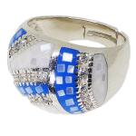 Coralli di Sardegna Silver Ring Zircons Mother of Pearl Enamel Blue White Geometries Adjustable