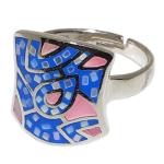 Coralli di Sardegna Anillo Plata Nácar Esmalte Azul Rosa Triturado Rectángulo Ajustable