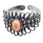 Coralli di Sardegna Ring in burnished silver filigree and adjustable pink coral cabochon