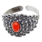 Coralli di Sardegna Anillo Cabujón Coral Rojo 4x6mm Filigrana Plata Bruñida Ajustable