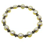 El Coral Bracelet White Pearls 8mm with Silvered Rhombuses, elastic