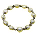 El Coral Bracelet White Pearls 10mm with Silvered Circles, elastic