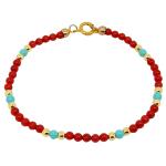 El Coral Bracelet Red Coral and Turquoise Paste Balls with Golden Balls