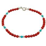 El Coral Bracelet Red Coral and Turquoise Paste Balls with Silvered Balls