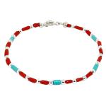 El Coral Bracelet Red Coral Baroque Tubes and Turquoise Paste Tubes