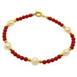 El Coral Bracelet Red Coral Balls, Pearls and Golden Balls