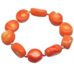 El Coral Orange Coral Stone Bracelet 10-14mm. Elastic Silver Balls