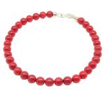 El Coral Bracelet Red Coral Balls 6 mm and Silvered Clasp