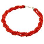 El Coral Bracelet Triple Red Coral Balls 3 mm and Silvered Clasp