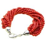 El Coral Bracciale Corallo Rosso 3mm. 10 Fili Chiusura Argentata 