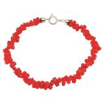 El Coral Bracciale Corallo Rosso Tubetti 3x5mm. Foro Laterale, Lunghezza 19cm. chiusura Argentata