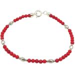 El Coral Bracciale Corallo Rosso Pallini da 3mm. con Pallini, Elementi Sfaccetteti e Chiusura Argentati Lunghezza 19cm. 