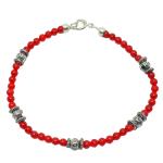 El Coral Pulsera Coral Rojo Bolitas con elementos Esféricos y Aritos de Zamak