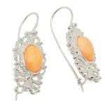 Coralli di Sardegna Earrings Pink Coral Cabochon and Silver Filigree, 4 cm length