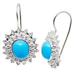 Coralli di Sardegna Turquoise Cabochon Earrings 8x10mm Silver Filigree Small Leaves 30mm
