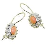 Coralli di Sardegna Earrings Pink Coral Cabochon 4x6 mm and Silver Filigree Balls, 2.5 cm length