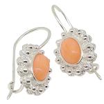 Coralli di Sardegna Earrings Pink Coral Cabochon 5x7 mm and Silver Filigree Balls, 2.5 cm length