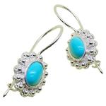 Coralli di Sardegna Turquoise Earrings 5x7mm Silver Filigree Dots Safety Hook