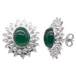 Coralli di Sardegna Green Agate Cabochon Earrings 8x10mm Silver Filigree Leaves